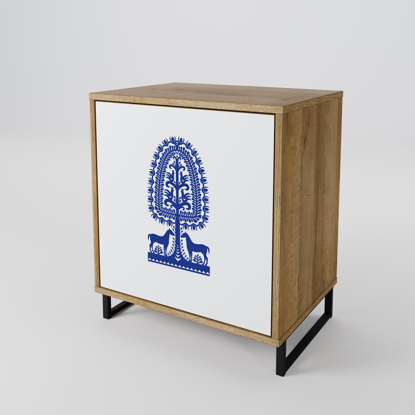 POLISH FOLK ART 1-Door Sideboard in Oak Effect