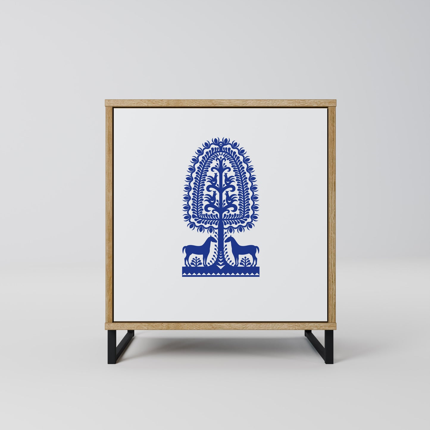 POLISH FOLK ART 1-Door Sideboard in Oak Effect