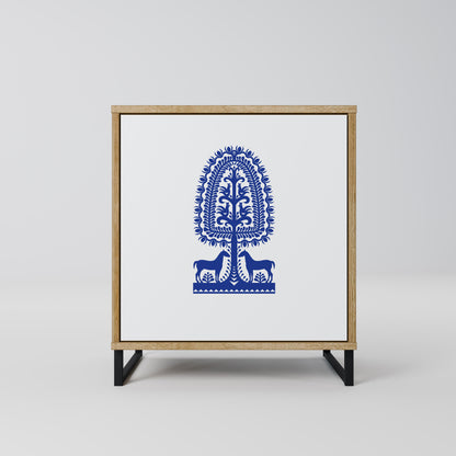 POLISH FOLK ART 1-Door Sideboard in Oak Effect