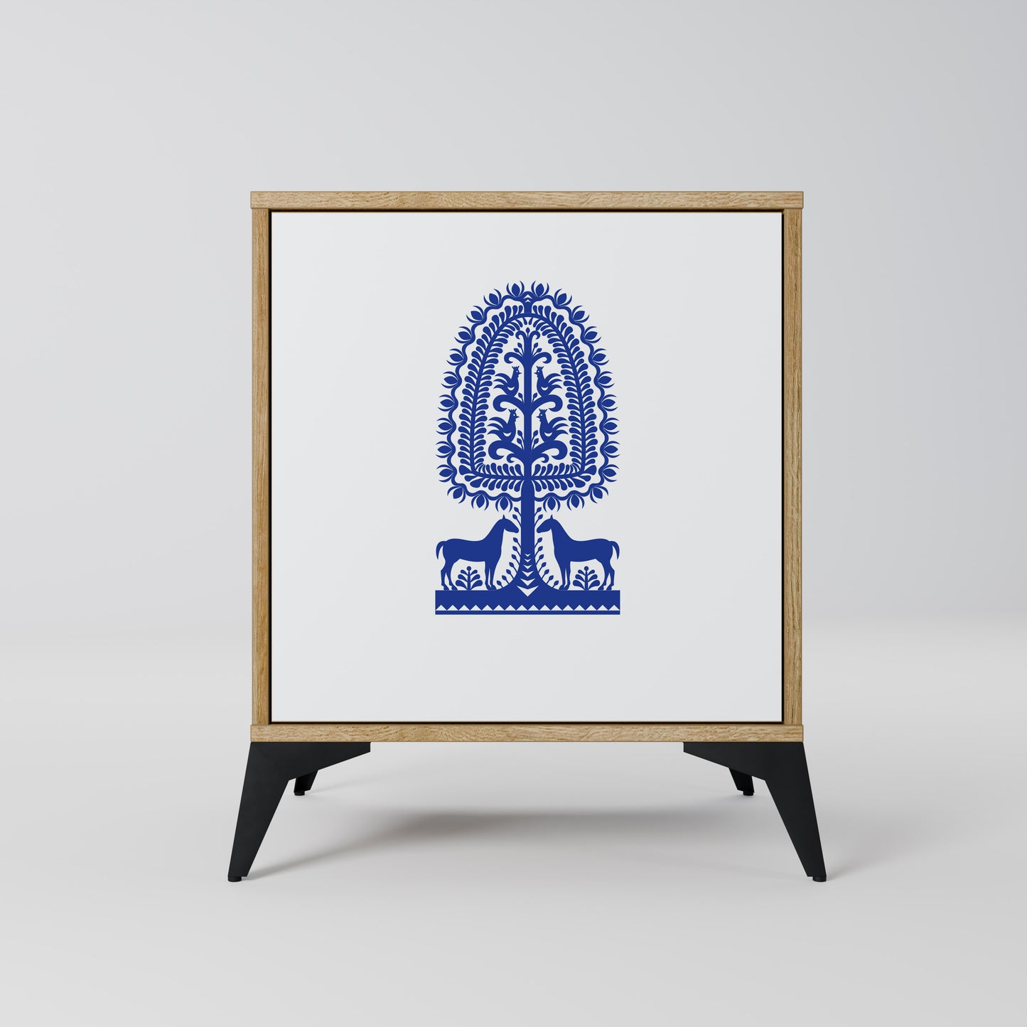 POLISH FOLK ART 1-Door Sideboard in Oak Effect