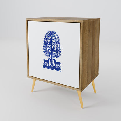 POLISH FOLK ART 1-Door Sideboard in Oak Effect