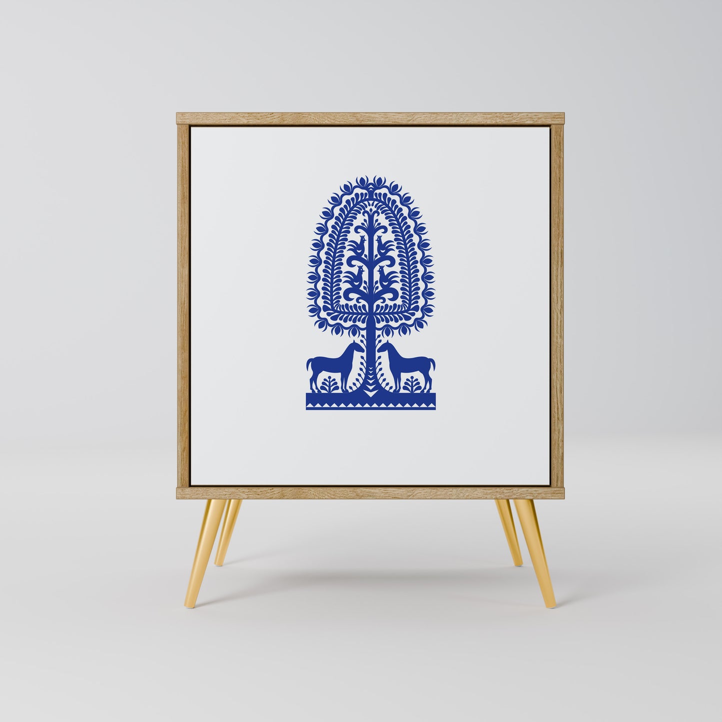 POLISH FOLK ART 1-Door Sideboard in Oak Effect