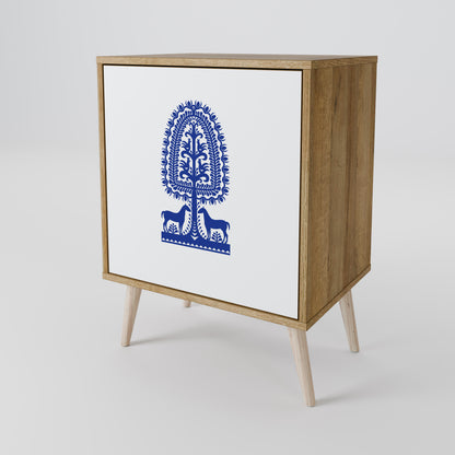 POLISH FOLK ART 1-Door Sideboard in Oak Effect