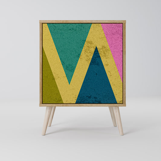 Credenza a 1 anta TRIANGOLI COLORATI effetto rovere