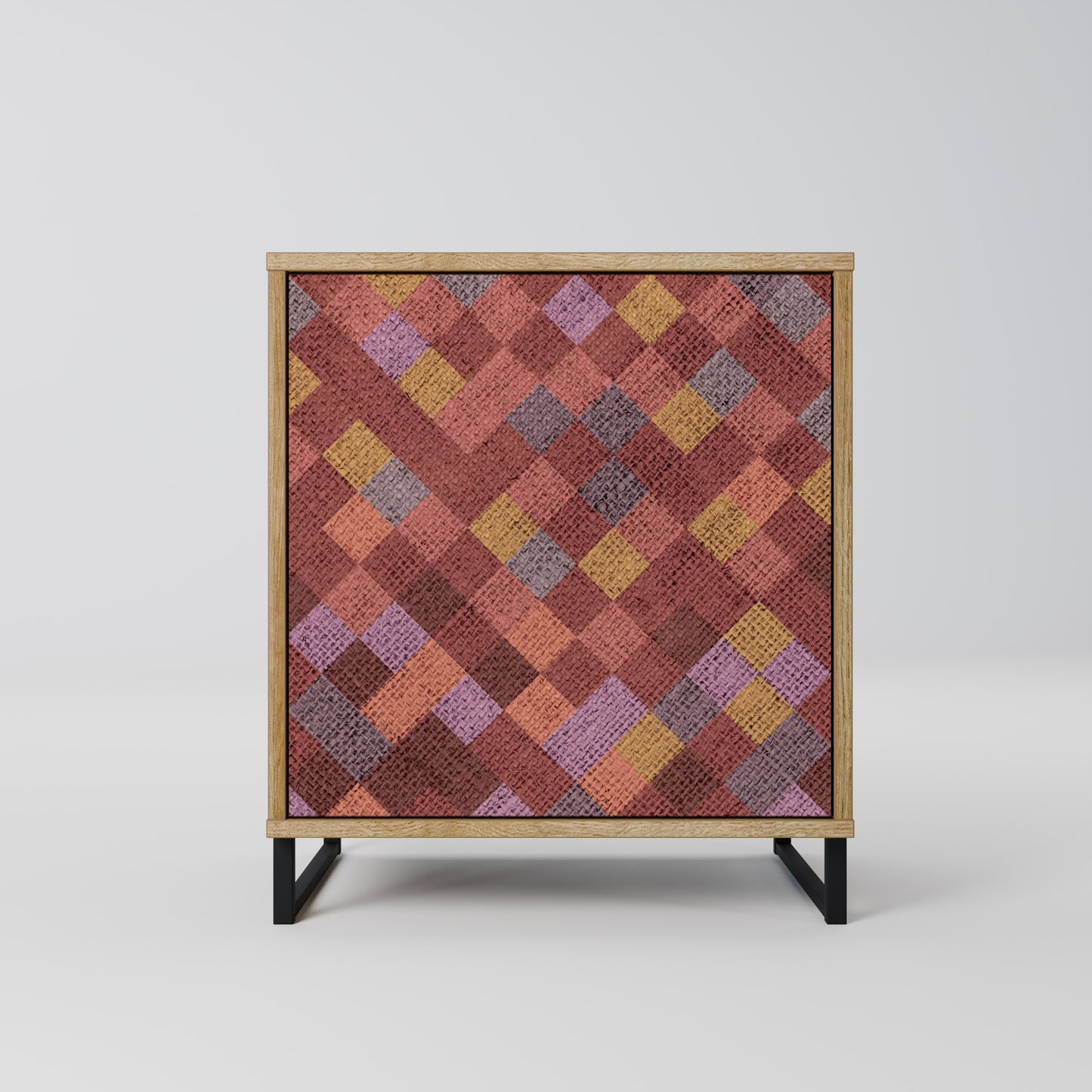 PAINTED SQUARES 1-Door Sideboard in Oak Effect