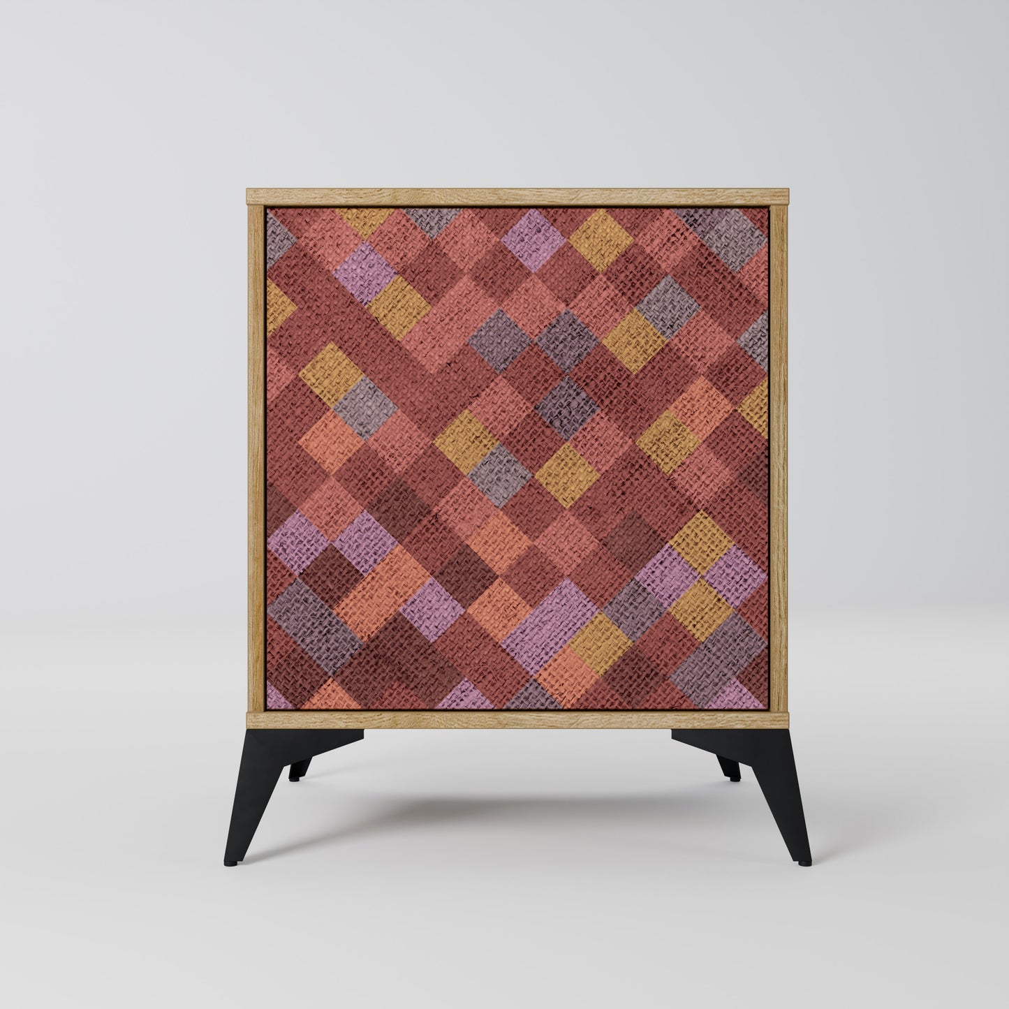 PAINTED SQUARES 1-Door Sideboard in Oak Effect