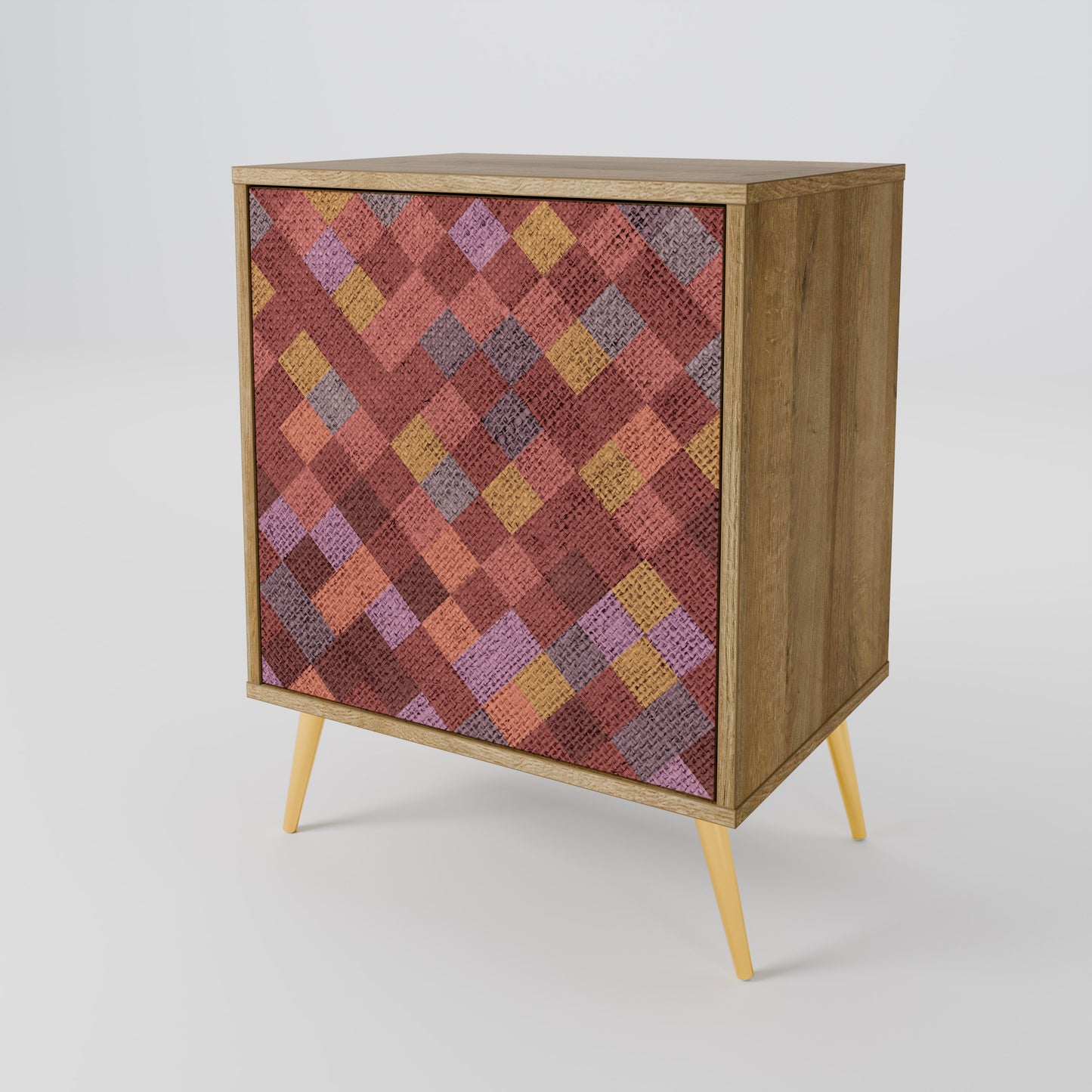 PAINTED SQUARES 1-Door Sideboard in Oak Effect