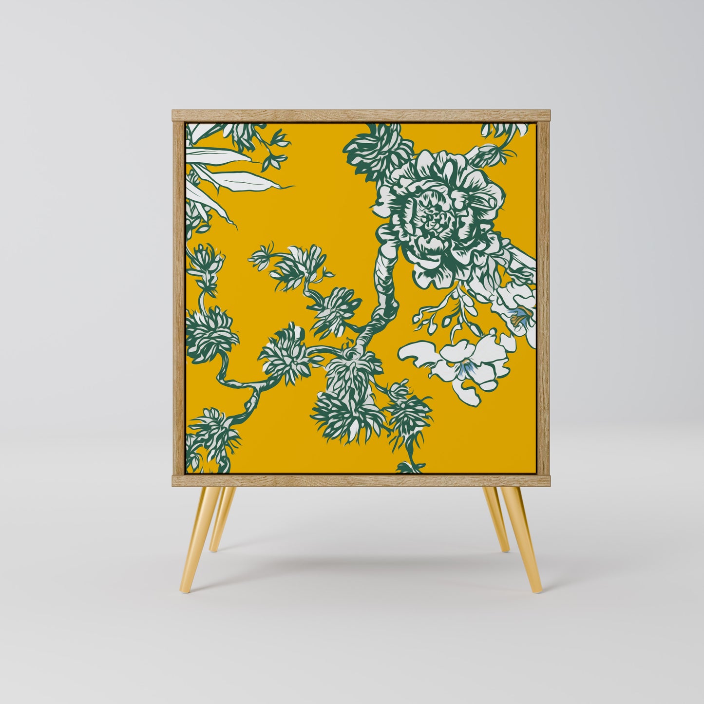 YELLOW CHINOISERIE 1-Door Sideboard in Oak Effect