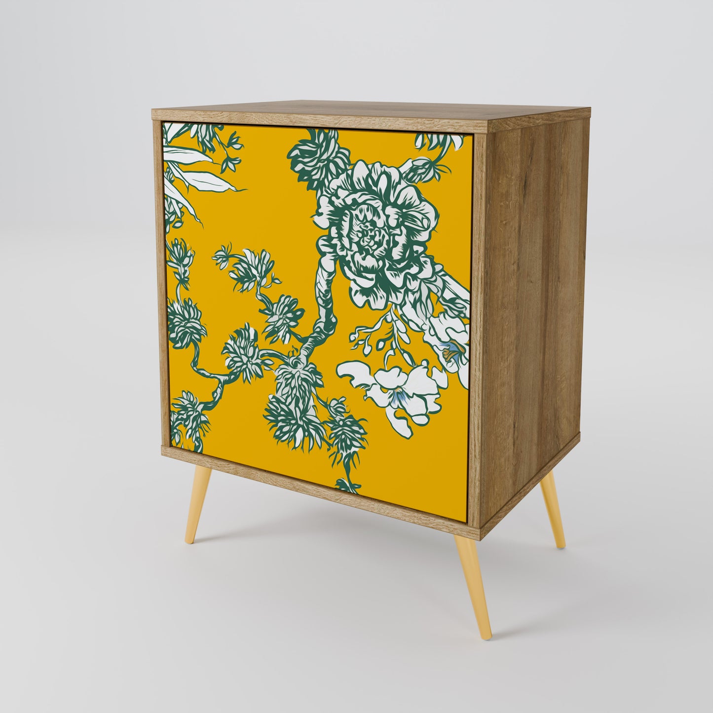 YELLOW CHINOISERIE 1-Door Sideboard in Oak Effect