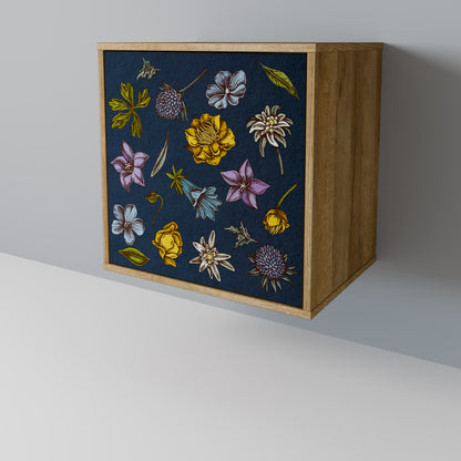 FLOWERS ON NAVY BLUE 1-Door Sideboard in Oak Effect