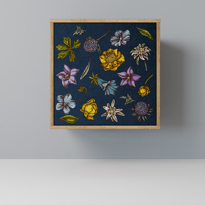 FLOWERS ON NAVY BLUE 1-Door Sideboard in Oak Effect