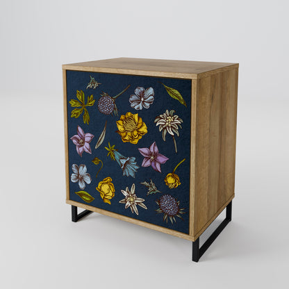 FLOWERS ON NAVY BLUE 1-Door Sideboard in Oak Effect