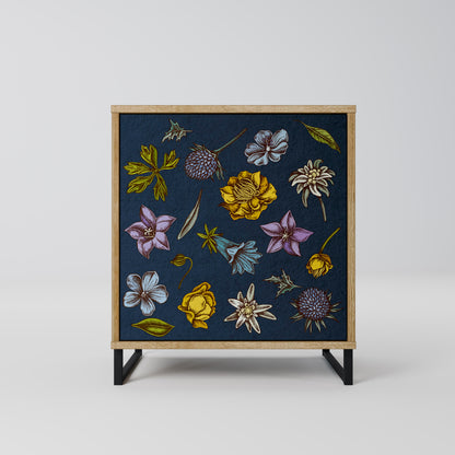 FLOWERS ON NAVY BLUE 1-Door Sideboard in Oak Effect