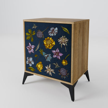 FLOWERS ON NAVY BLUE 1-Door Sideboard in Oak Effect