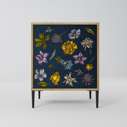 FLOWERS ON NAVY BLUE 1-Door Sideboard in Oak Effect