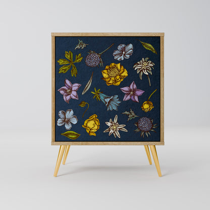 FLOWERS ON NAVY BLUE 1-Door Sideboard in Oak Effect
