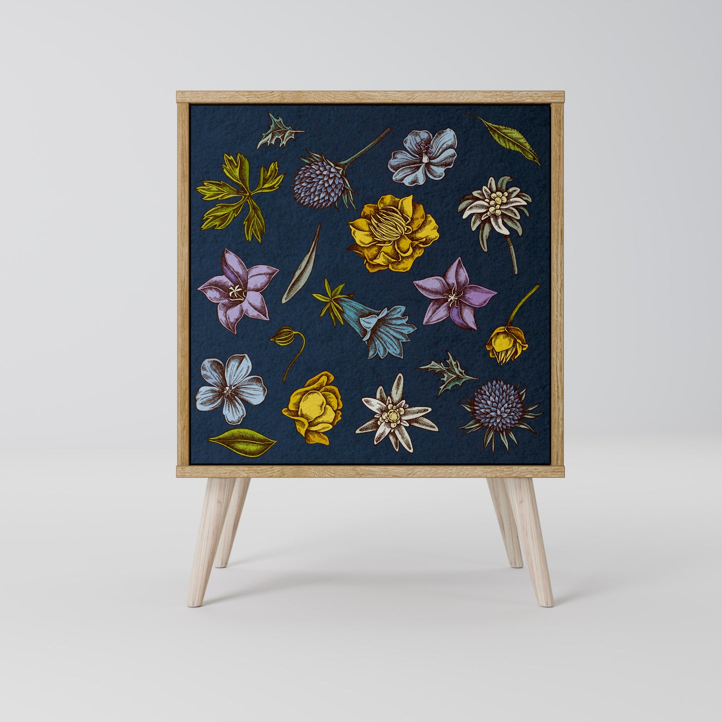FLOWERS ON NAVY BLUE Madia a 1 anta effetto rovere