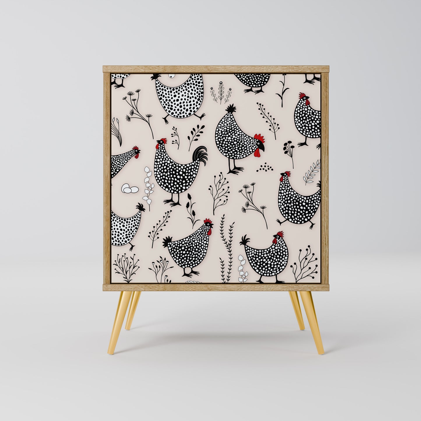 Credenza HAPPY HENS a 1 anta effetto rovere