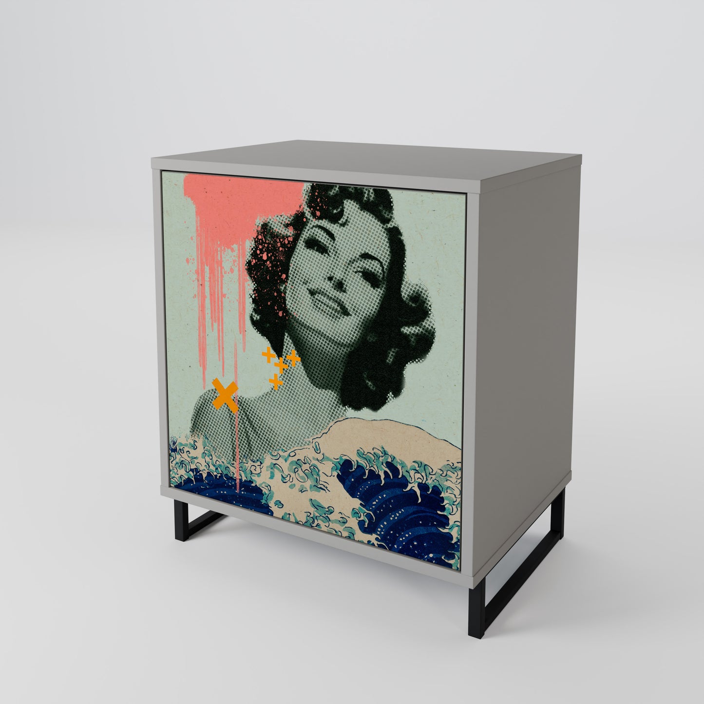 Credenza KANAGAWA BEAUTY a 1 anta con finitura grigia