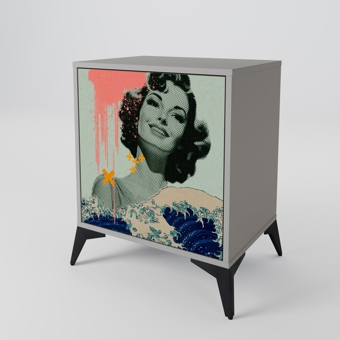 Credenza KANAGAWA BEAUTY a 1 anta con finitura grigia
