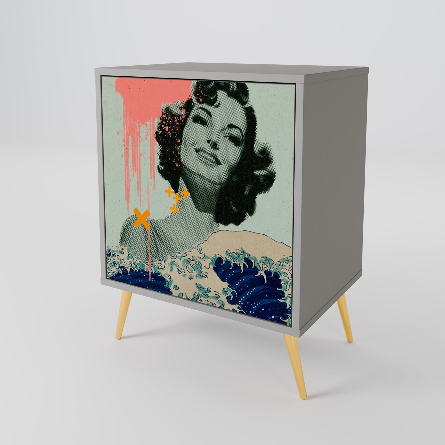 Credenza KANAGAWA BEAUTY a 1 anta con finitura grigia