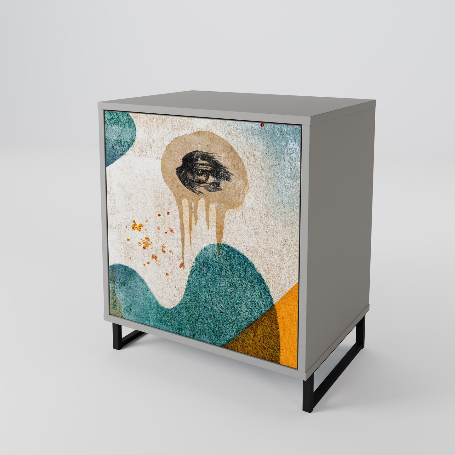 Credenza a 1 anta ABSTRACT FACES in finitura grigia
