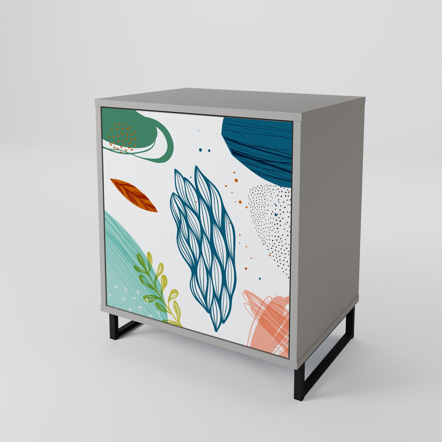 Credenza BOTANICAL HURRICANE a 1 anta con finitura grigia