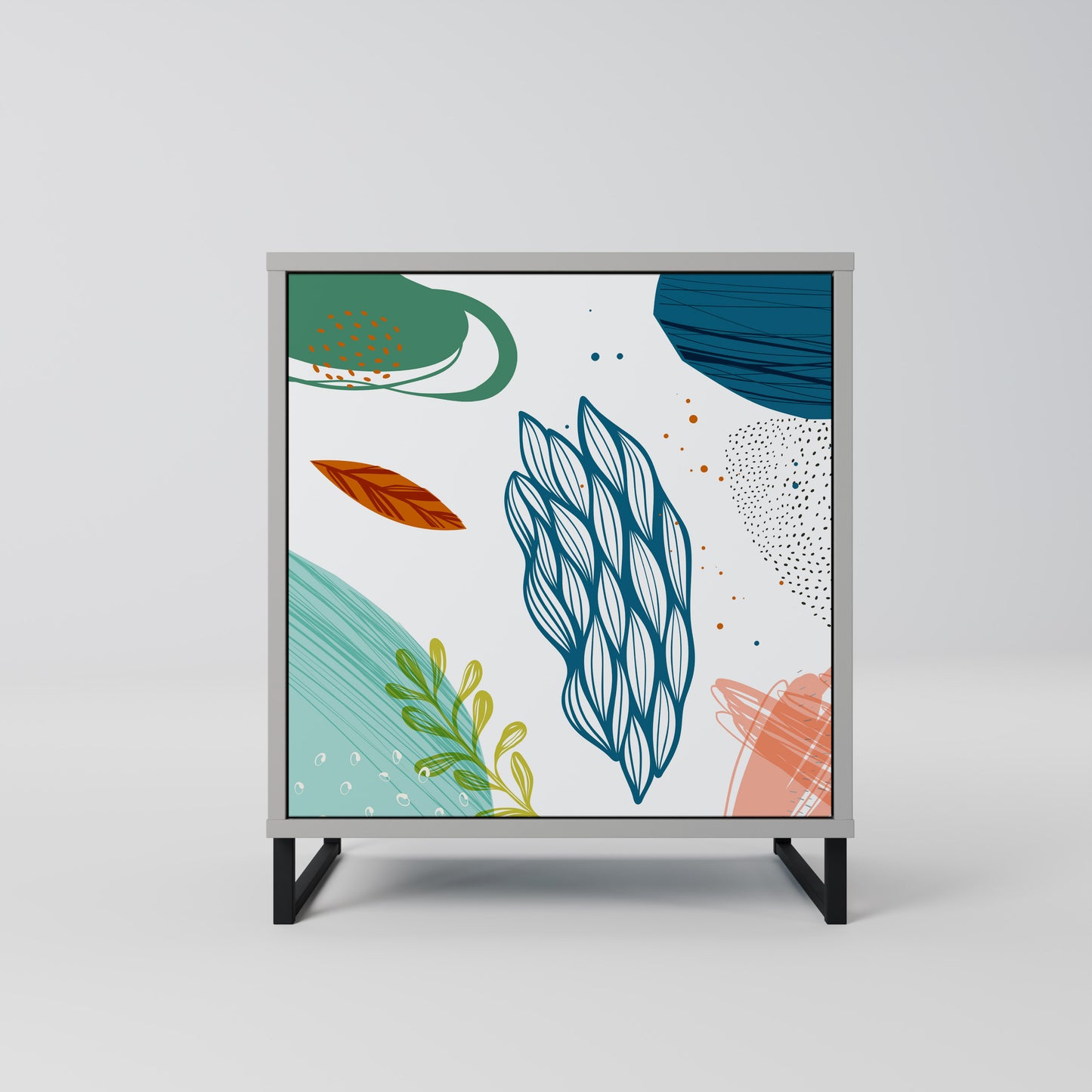 Credenza BOTANICAL HURRICANE a 1 anta con finitura grigia