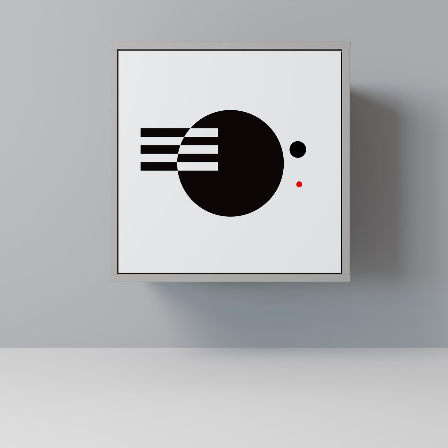 Credenza a 1 anta con combinazione bianco e nero, finitura grigia