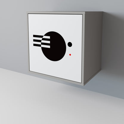 Credenza a 1 anta con combinazione bianco e nero, finitura grigia