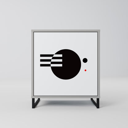 Credenza a 1 anta con combinazione bianco e nero, finitura grigia