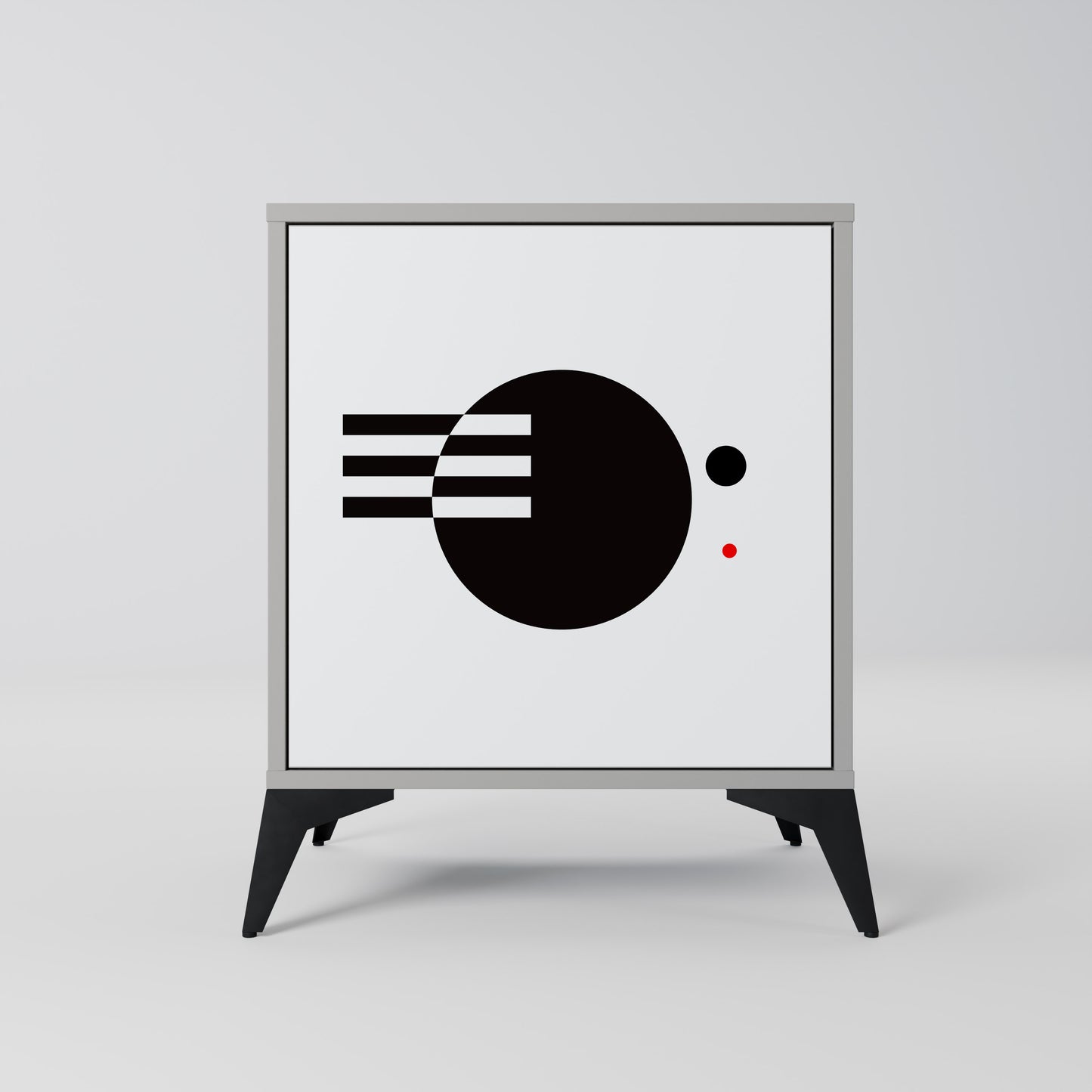 Credenza a 1 anta con combinazione bianco e nero, finitura grigia