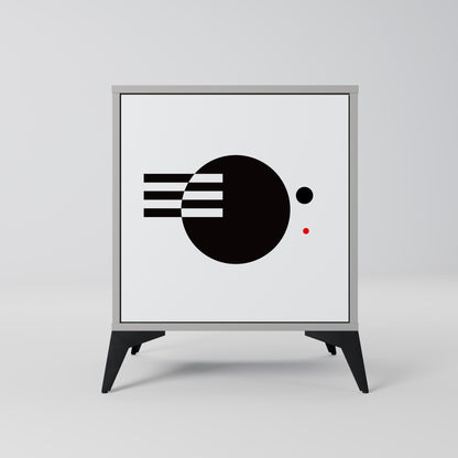 Credenza a 1 anta con combinazione bianco e nero, finitura grigia