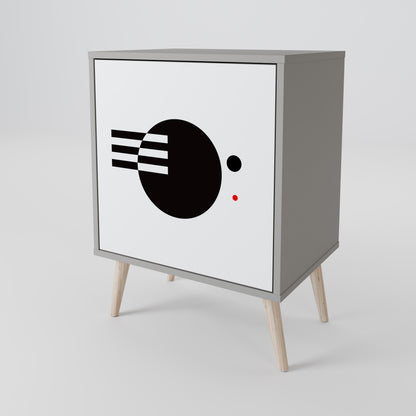 Credenza a 1 anta con combinazione bianco e nero, finitura grigia