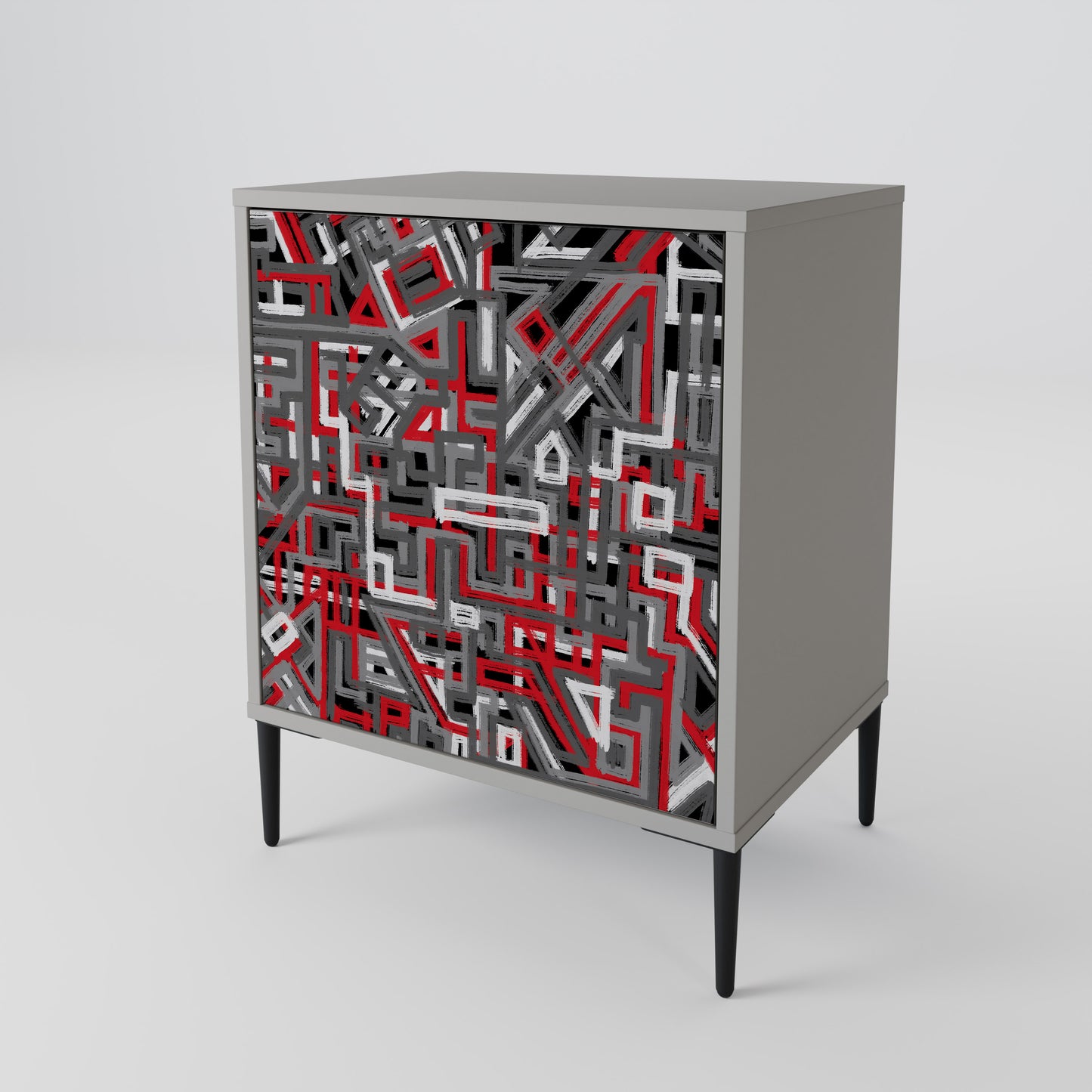 Credenza BROKEN LINES a 1 anta con finitura grigia