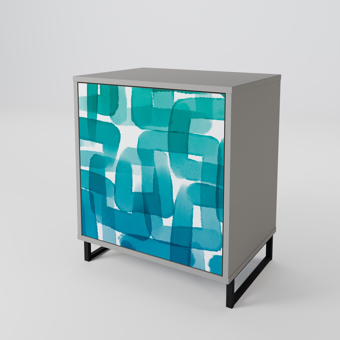 Credenza TURQUOISE RECTANGLES a 1 anta con finitura grigia