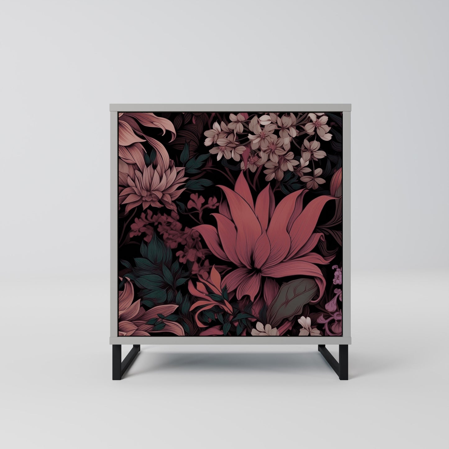 FLORAL WHISPER 1-Door Sideboard in Grey Finish