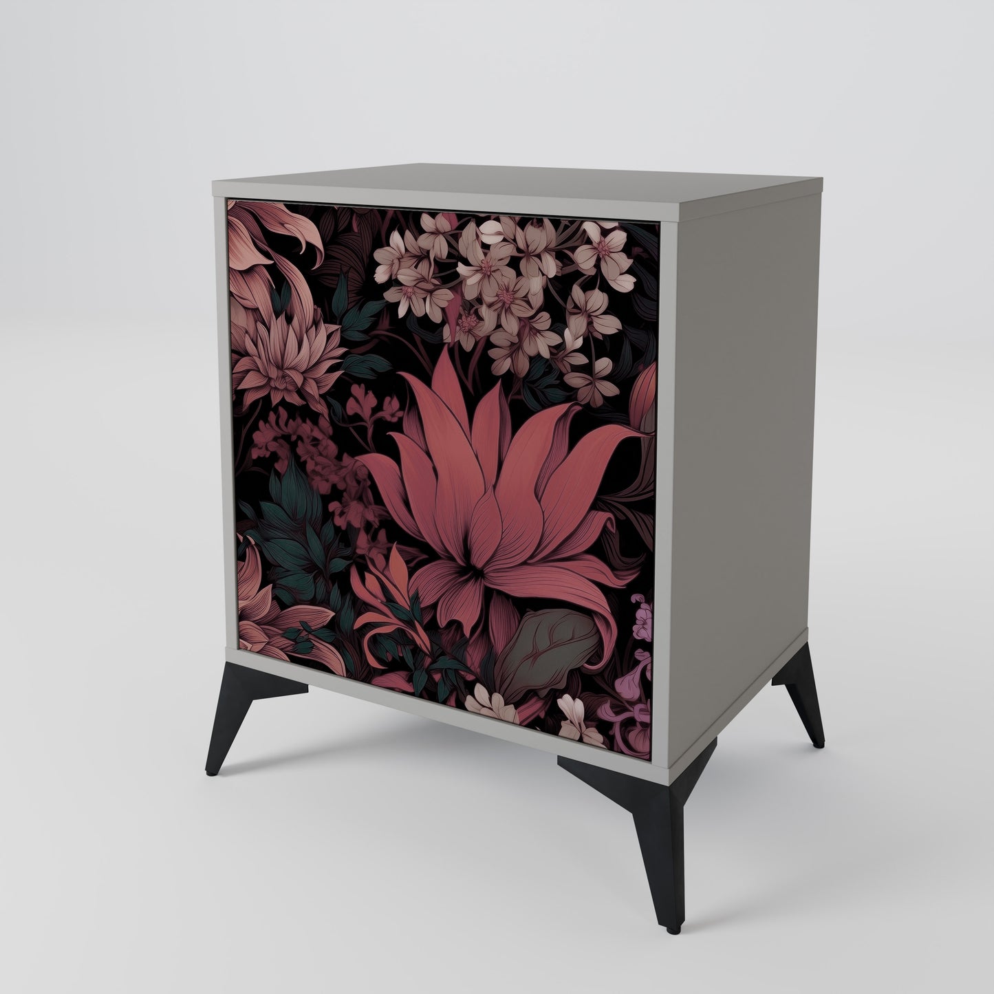 FLORAL WHISPER 1-Door Sideboard in Grey Finish