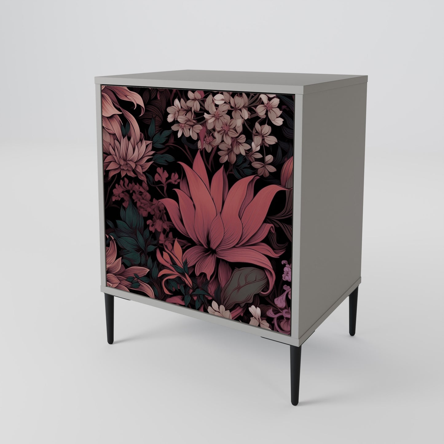 FLORAL WHISPER 1-Door Sideboard in Grey Finish