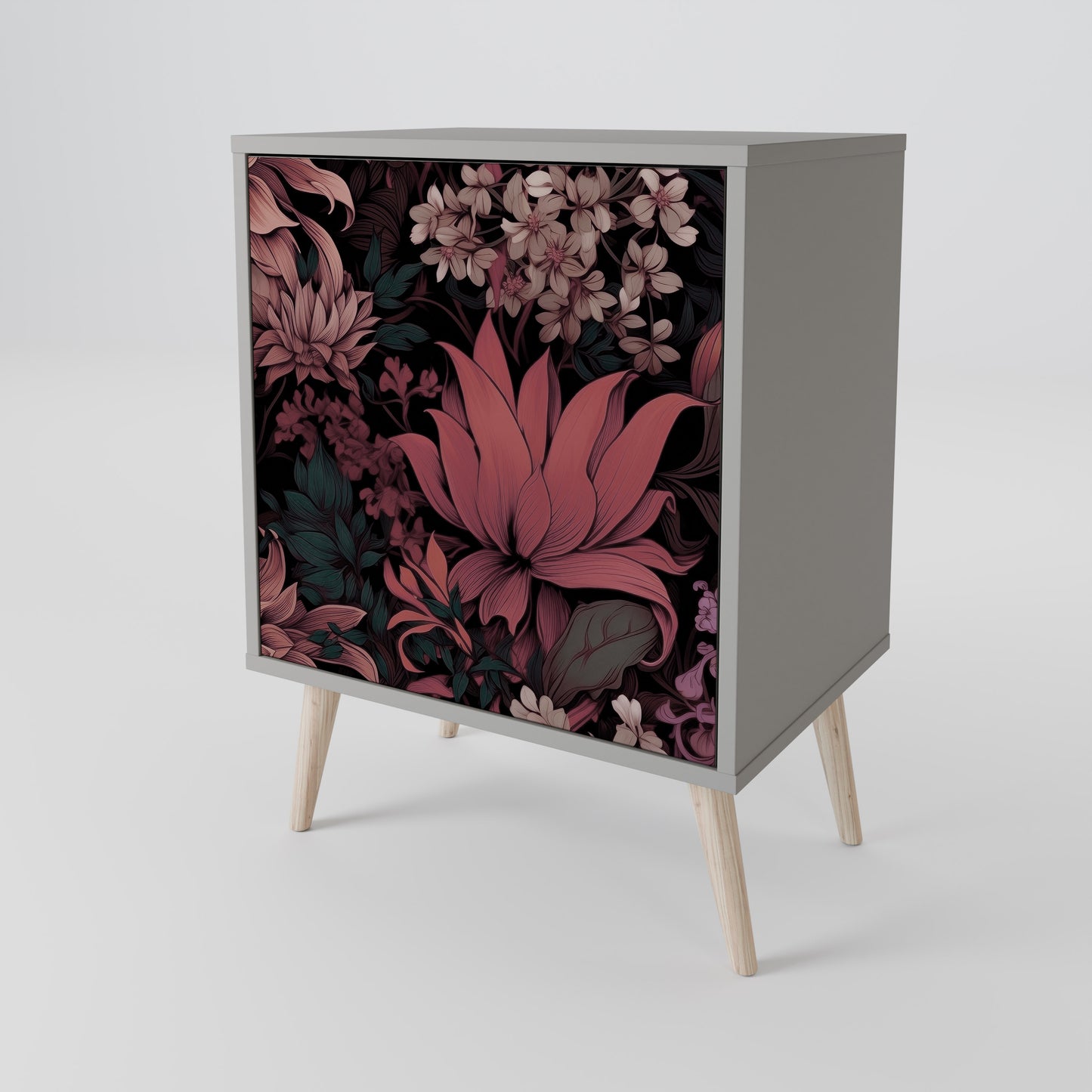 FLORAL WHISPER 1-Door Sideboard in Grey Finish