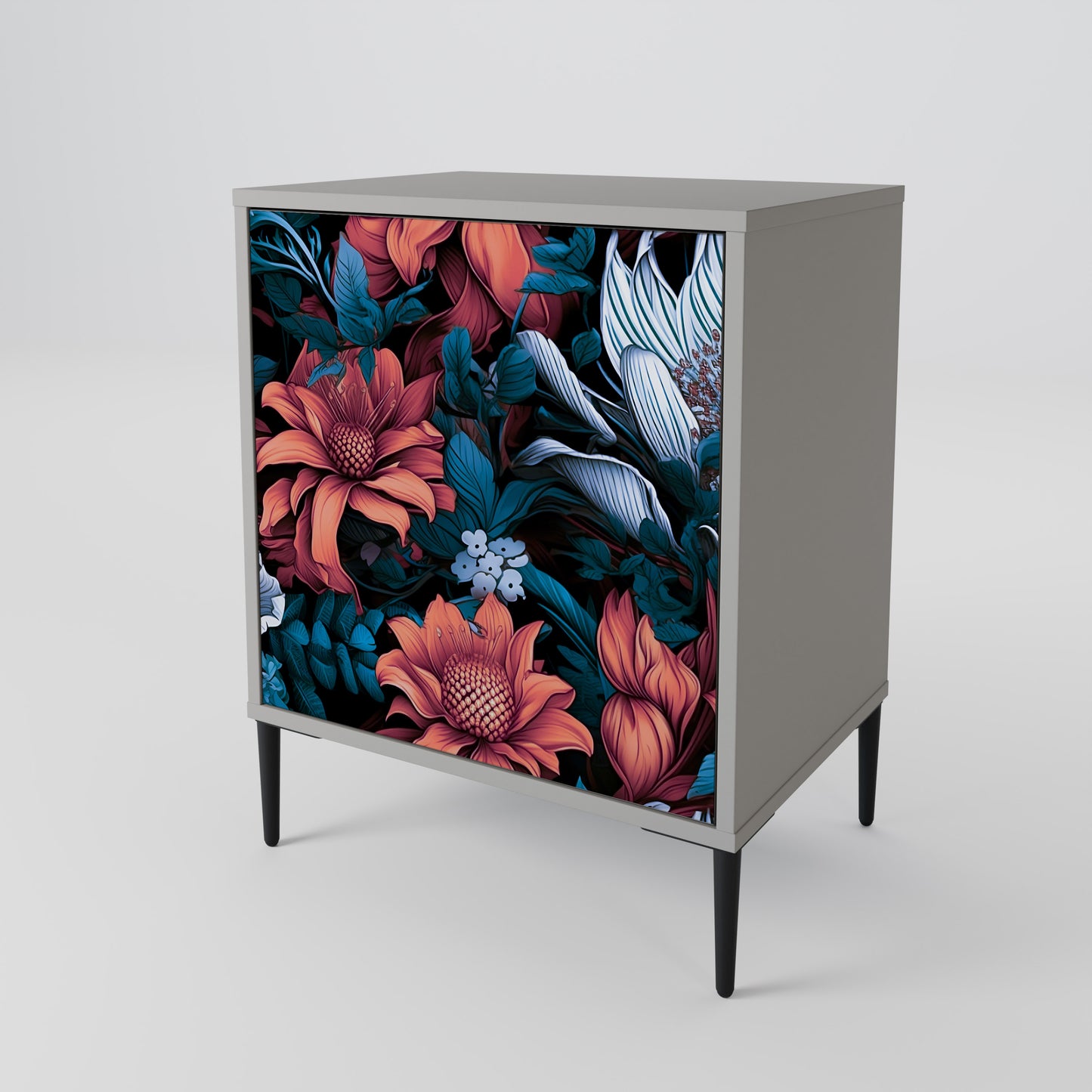 ETHEREAL BLOSSOMS 1-Door Sideboard in Grey Finish