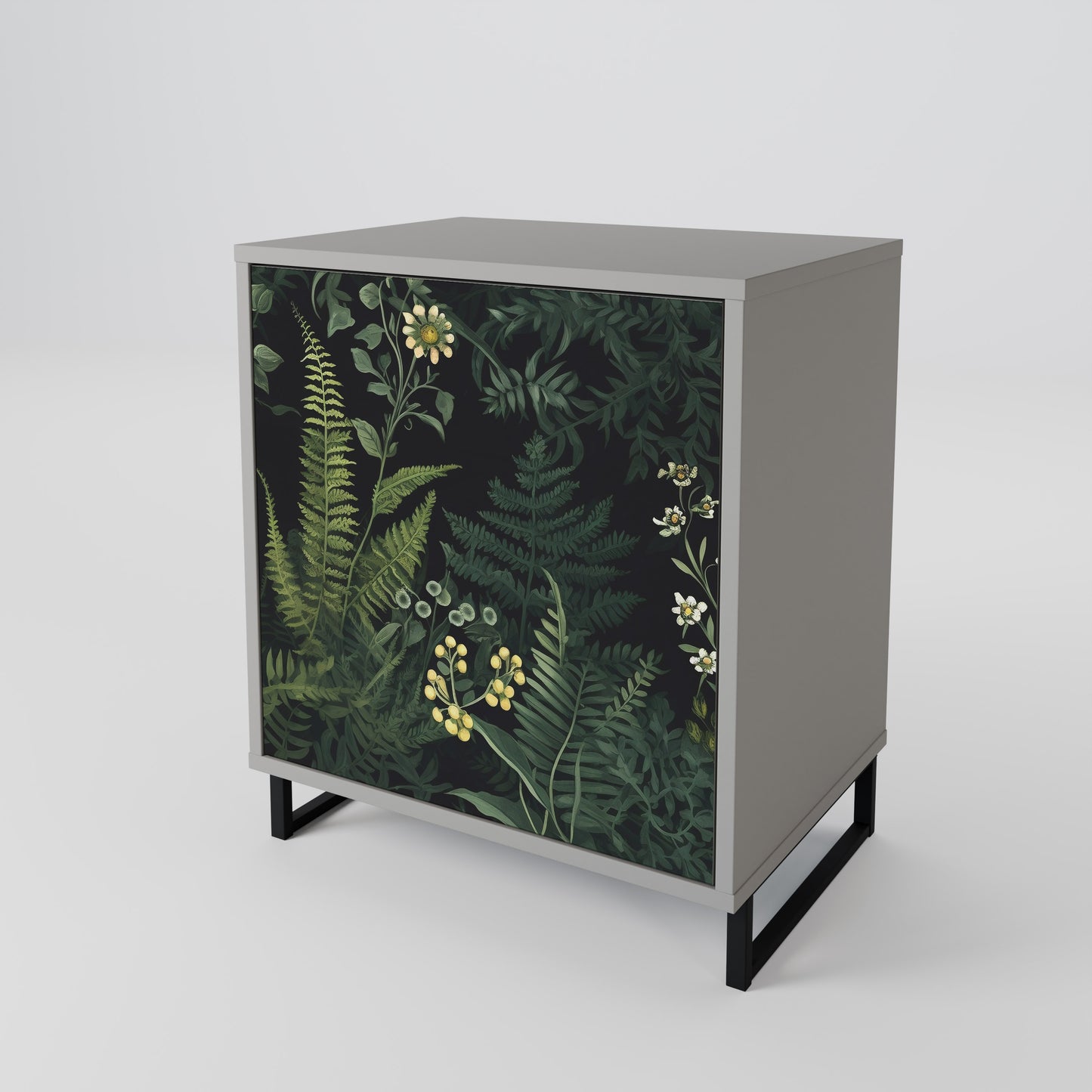 FERN FLOWERS 1-Door Sideboard in Grey Finish