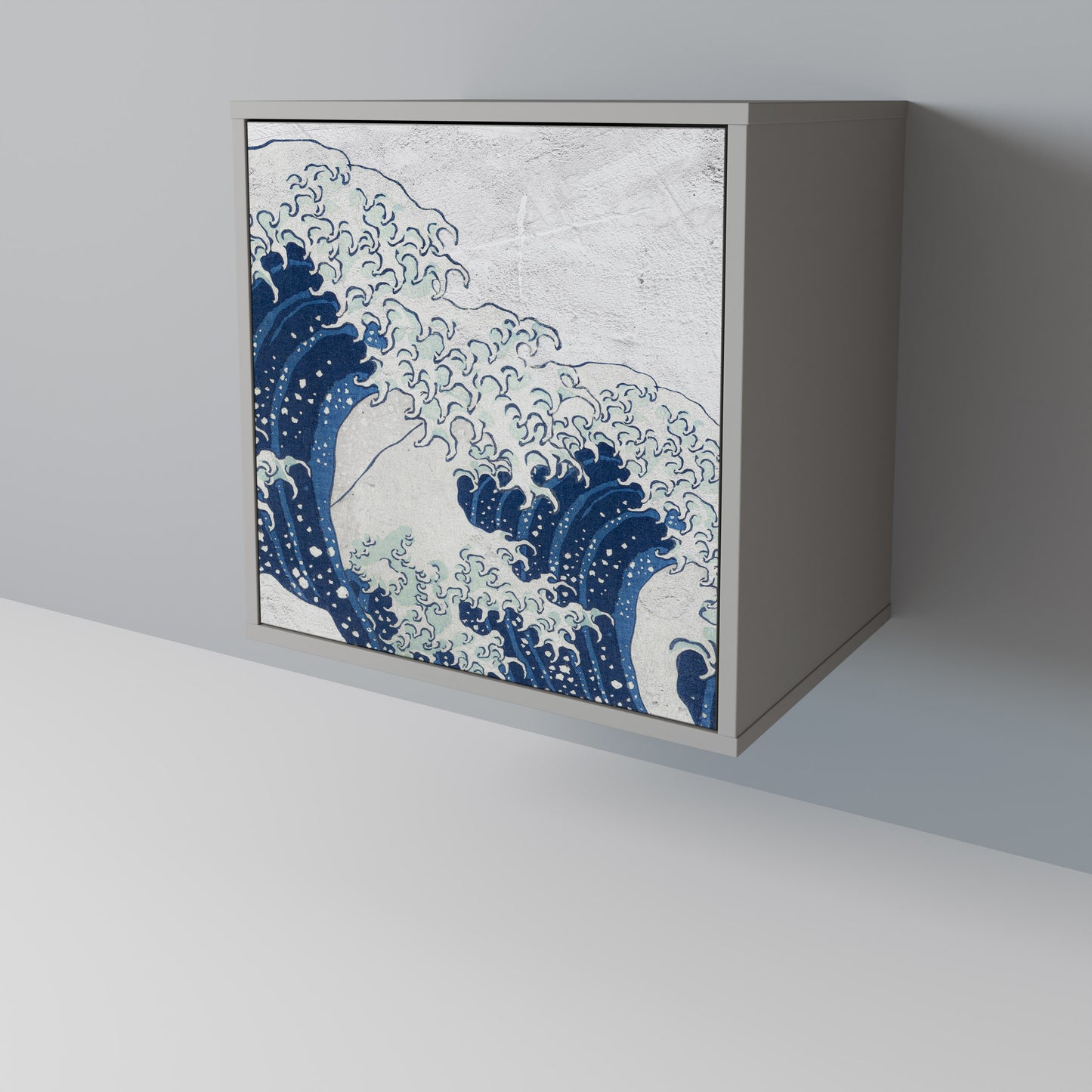 Credenza a 1 anta THE GREAT WAVE AT KANAGAWA in finitura grigia