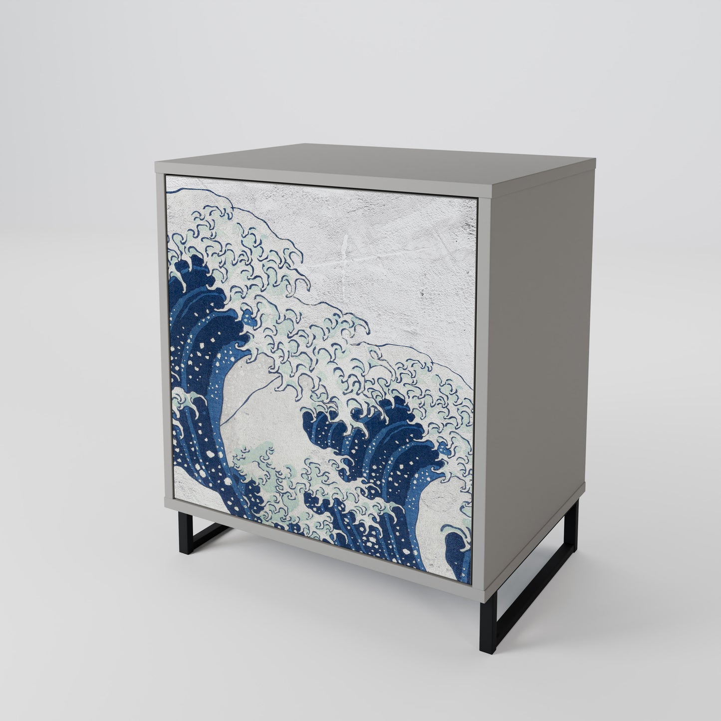 Credenza a 1 anta THE GREAT WAVE AT KANAGAWA in finitura grigia