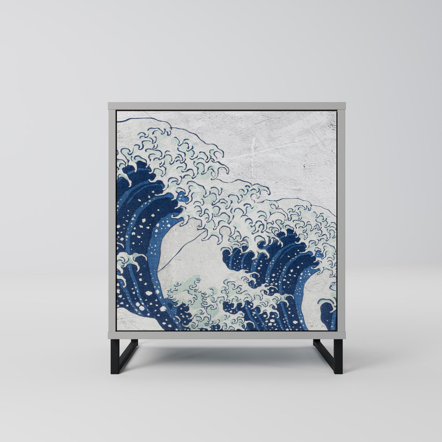 Credenza a 1 anta THE GREAT WAVE AT KANAGAWA in finitura grigia