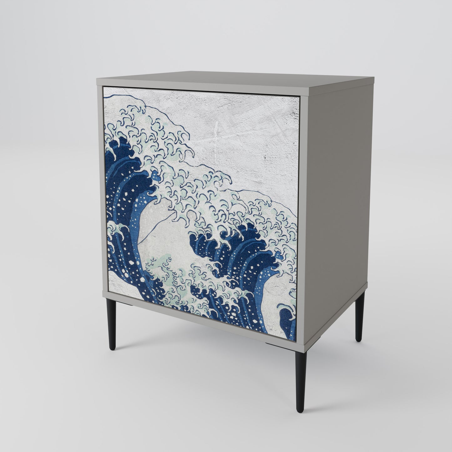 Credenza a 1 anta THE GREAT WAVE AT KANAGAWA in finitura grigia