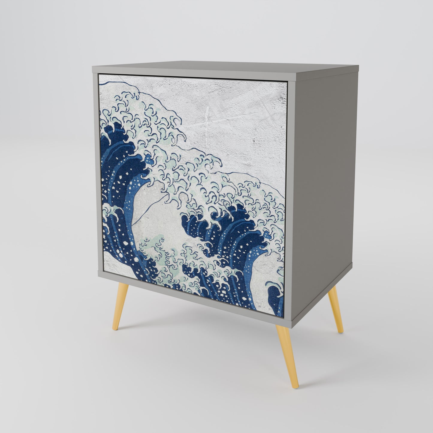 Credenza a 1 anta THE GREAT WAVE AT KANAGAWA in finitura grigia