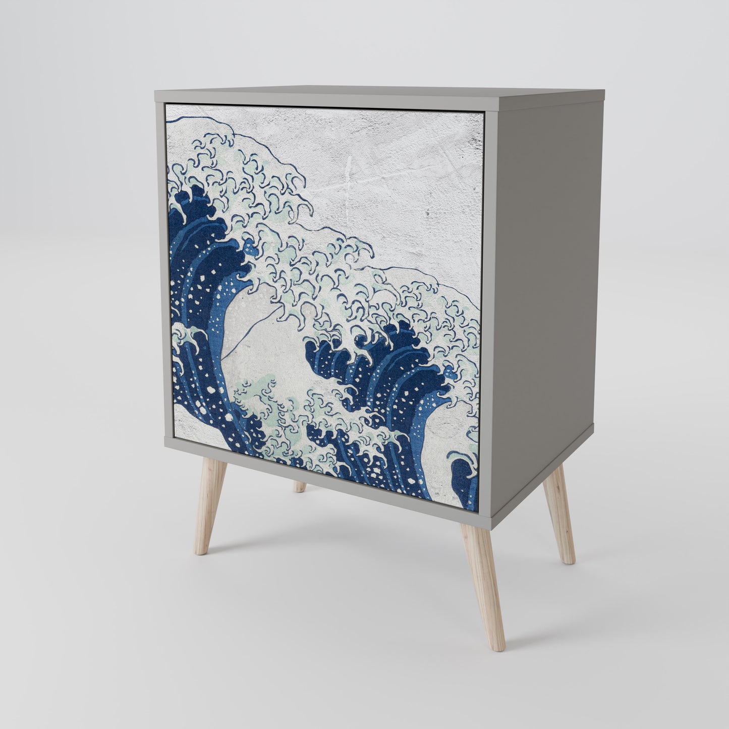 Credenza a 1 anta THE GREAT WAVE AT KANAGAWA in finitura grigia