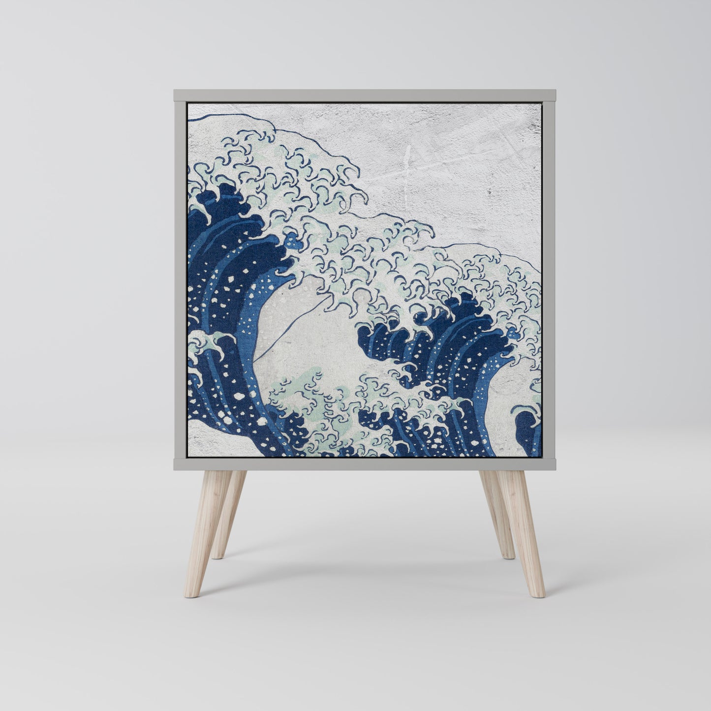 Credenza a 1 anta THE GREAT WAVE AT KANAGAWA in finitura grigia