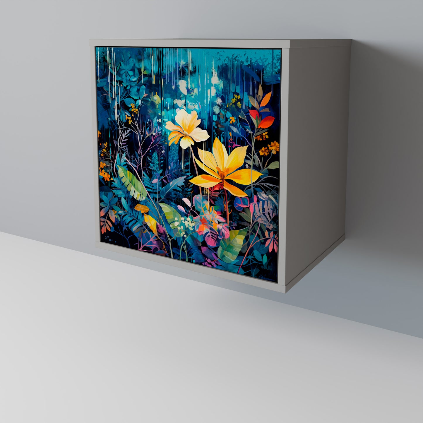 MIDNIGHT BLOSSOM 1-Door Sideboard in Grey Finish